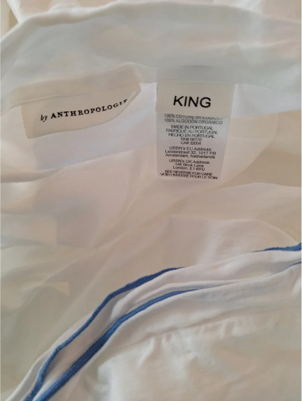 Anthropologie 100% COTTON duvet, KING, blue farmstyle Cordage Trim, New Like...